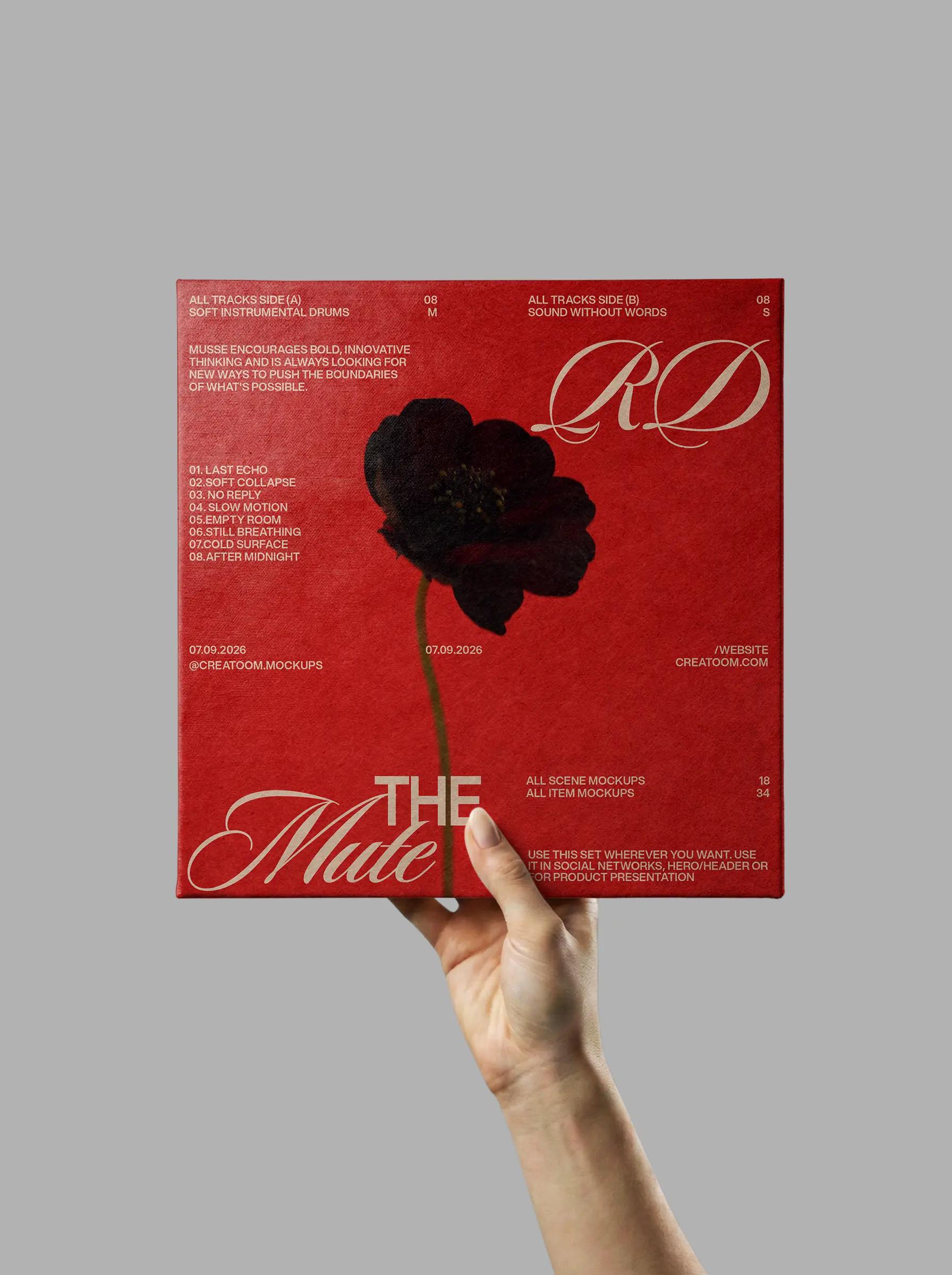 Hand Holding Vinyl Record Cover Mockup