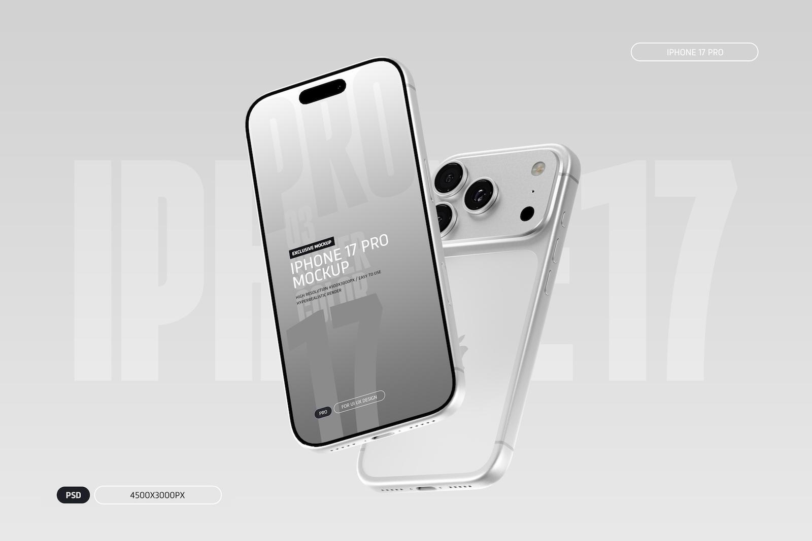 iPhone 17 Pro Mockup PSD Prata