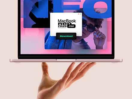 Mockup MacBook Neo em Mãos (PSD)