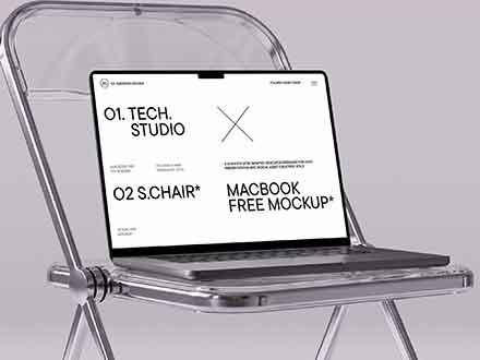 MacBook Pro Mockup em Cadeira Dobrável