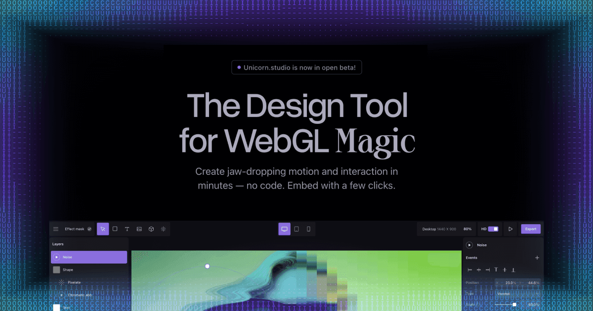 Unicorn Studio - Ferramenta No-code WebGL